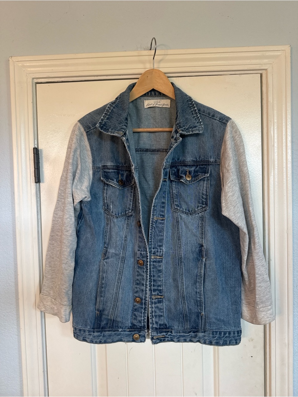 L.O.G.G. H&M Light Blue Denim Jacket with Gray Knit Sleeves